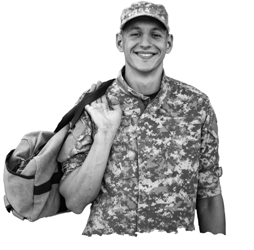 A smiling man in military uniform & holding a bag. A smiling man in military uniform & holding a bag.