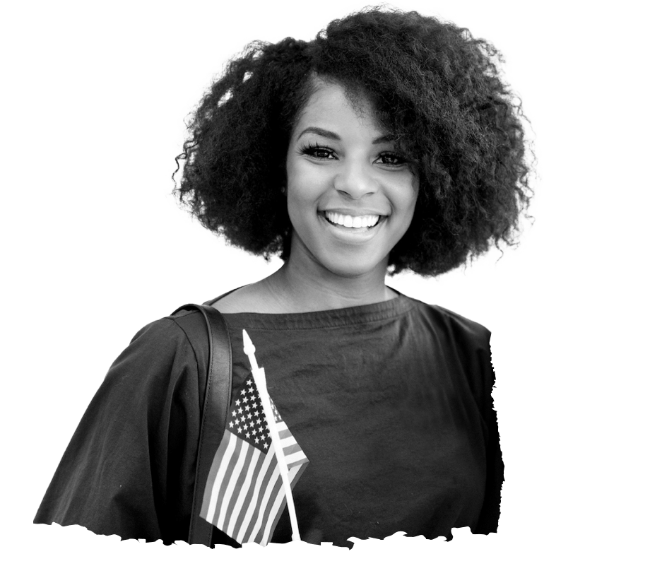 A woman smiling with a flag of the USA. A woman smiling with a flag of the USA.