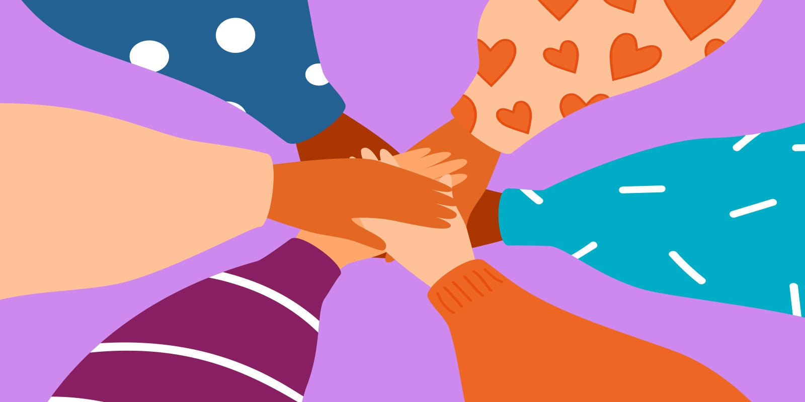 animated image of different colored hands on top of each other with different designs on the shirt sleeves, showing this blog is about how to be an ally in the workplace
