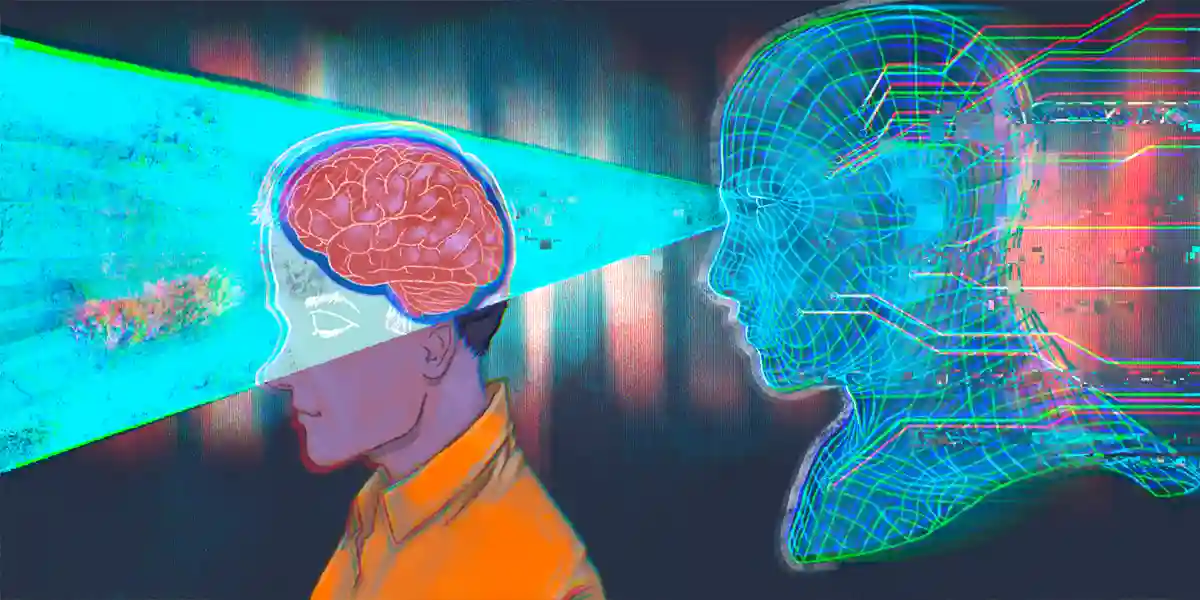 KI-basierte Führungsbeurteilungen, dargestellt durch KI, die das menschliche Gehirn scannt