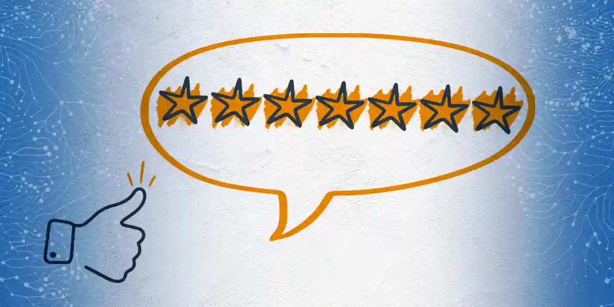 Seven gold stars in a speaking bubble and a thumbs up to indicate what makes a boss great.