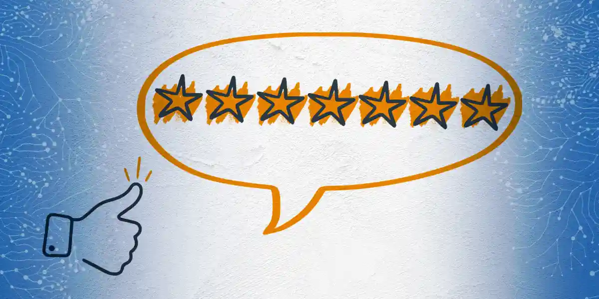 Seven gold stars in a speaking bubble and a thumbs up to indicate what makes a boss great.