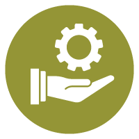 Das Symbol einer Hand, die ein Zahnrad hält, um ein Entwicklungsnetzwerk zu zeigen, ist eine Art von Netzwerk, das jede weibliche Führungskraft braucht