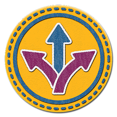 Badge de prise de décision (3 flèches) pour représenter l’une des compétences de base en leadership
