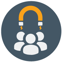 Icône d’un aimant tirant sur un groupe de personnes Icônes pour montrer ce changement de leadership pour soutenir la culture du travail à distance consiste à passer de la défense à l’attaque lorsqu’il s’agit d’une stratégie de rétention pour votre équipe