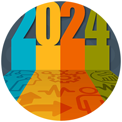 A multicolor 2024 for hot leadership topics of 2024. 