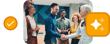 Tall cactus in desert landscape at sunset with mountains in the background and a colorful sky, with icons overlaid on the right and left - one a podium, and the other a badge.