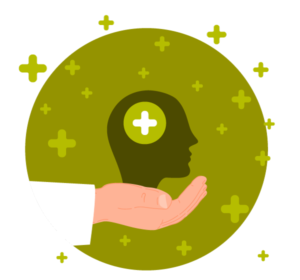 Illustration d’une main tenant le contour d’une tête avec des signes plus, une métaphore de l’importance d’établir une sécurité psychologique lors de la rétroaction