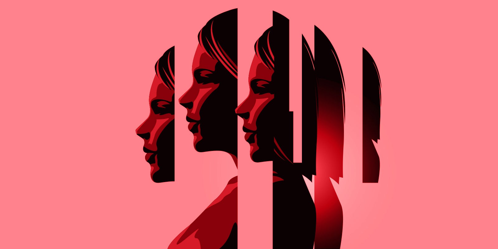 illustration of a fragmented woman leaders face, as she's looking to the side, to show how leaders see themselves failing in their executive transitions and how it's usually a private struggle