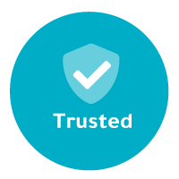 checkmark in shield with "trusted" underneath it, which is a principle that the best leadership training types should embody