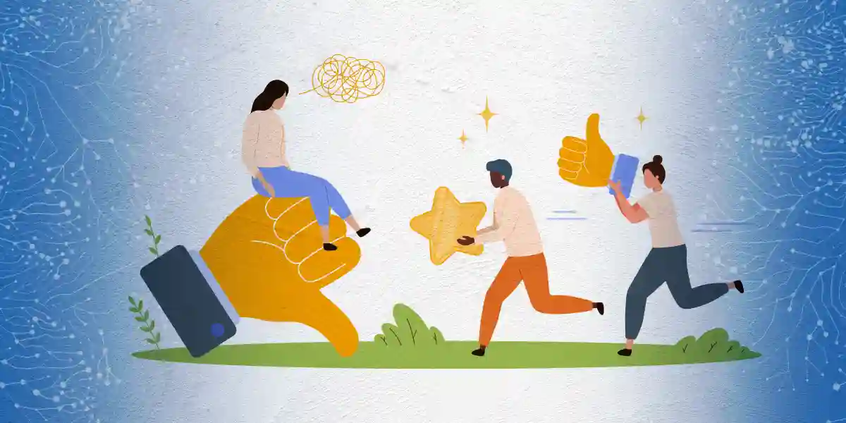 An illustration of a person receiving feedback, both good and bad.