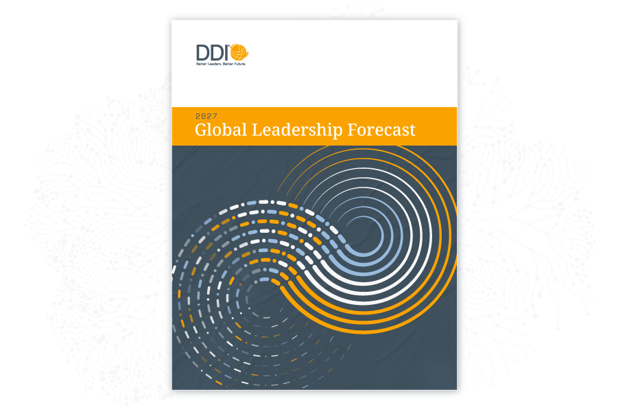 front cover of the Global Leadership Forecast 2027 report, shown with an infinity symbol-like design on the front cover to show change and movement in this quickly changing business environment?fm=webp&q=65