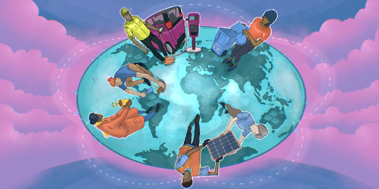 Globe with individuals practicing their HR role in sustainability