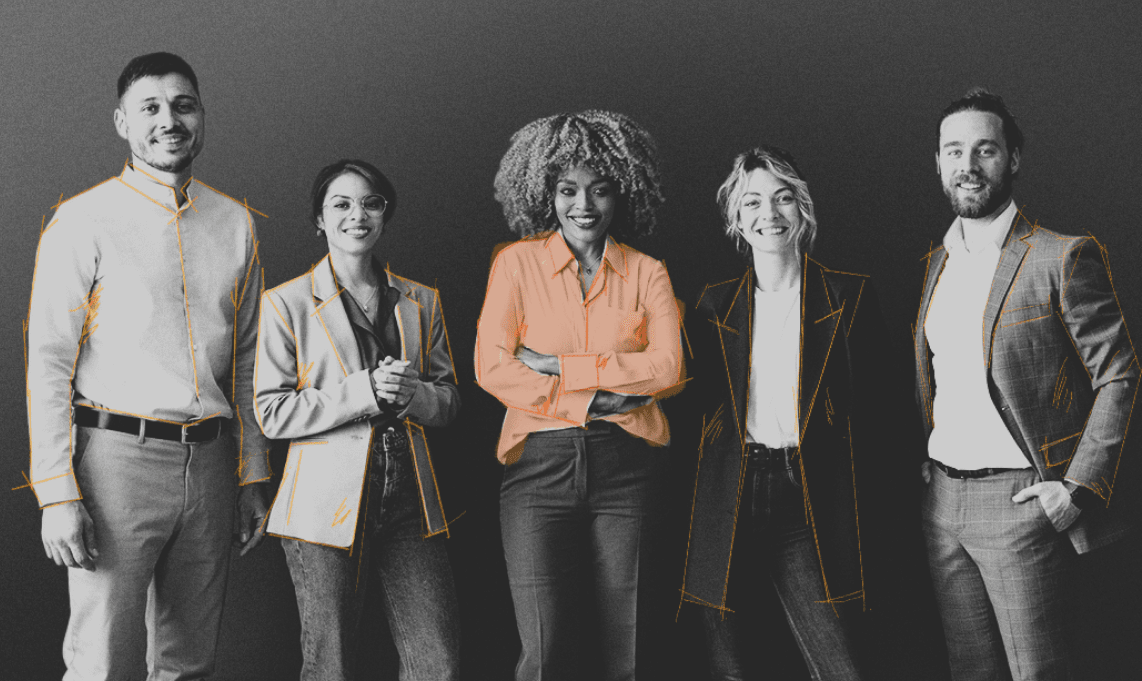 Group of leaders standing confidently together, representing DDI’s global leadership excellence and reputation.