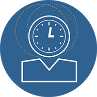 Eine Ikone eines Geschäftsmannes mit einer Uhr als Kopf, um zu zeigen, dass der Grund, warum Führungskräfte scheitern, darin besteht, dass sie mit Veränderungen in einem Tempo umgehen müssen, mit dem sie sich noch nie zuvor auseinandersetzen mussten