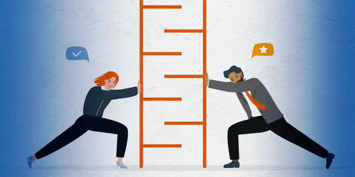 two leaders on either side of a bar chart to emphasize the value of developing middle managers