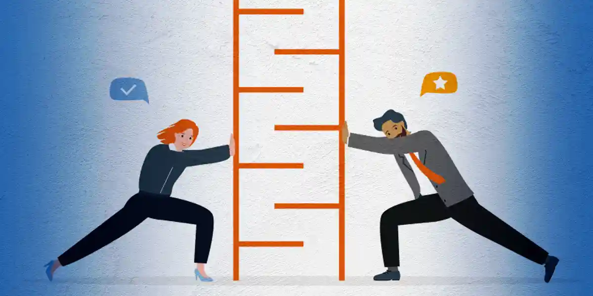 two leaders on either side of a bar chart to emphasize the value of developing middle managers