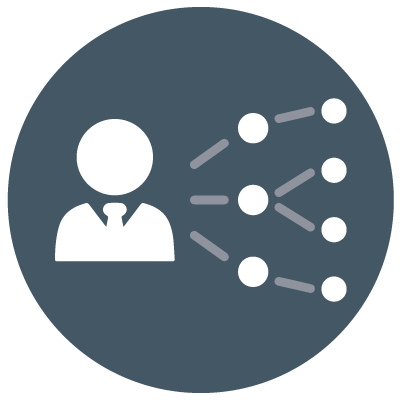 L’icône d’un leader à côté d’un organigramme montre qu’une stratégie pour créer une culture de leadership saine consiste à offrir un développement tout au long du pipeline de leadership