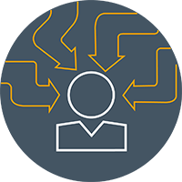 Wellenförmige Pfeile, die auf ein Symbol eines Geschäftsmanns zeigen, um zu zeigen, dass der Grund, warum Führungskräfte scheitern, darin besteht, dass sie nicht wissen, wie sie mit der Mehrdeutigkeit umgehen sollen, die mit größeren, strategischeren Rollen einhergeht