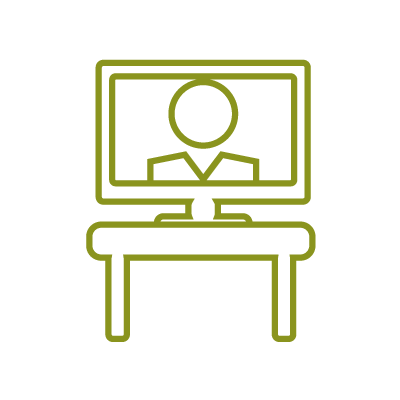 Illustration d’une icône d’ordinateur avec une icône de personne à l’écran pour montrer que la classe virtuelle fait partie des outils d’apprentissage mixte