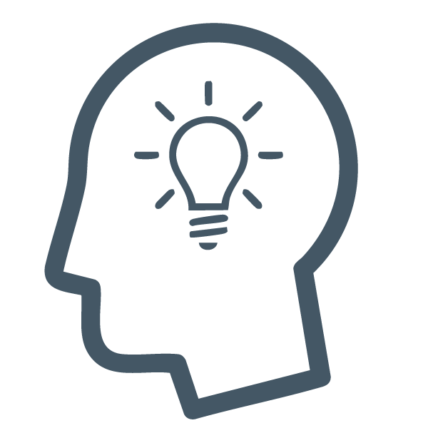 icon of a head with a glowing lightbulb inside shows that the fourth learning agility best practice is a creative mindset