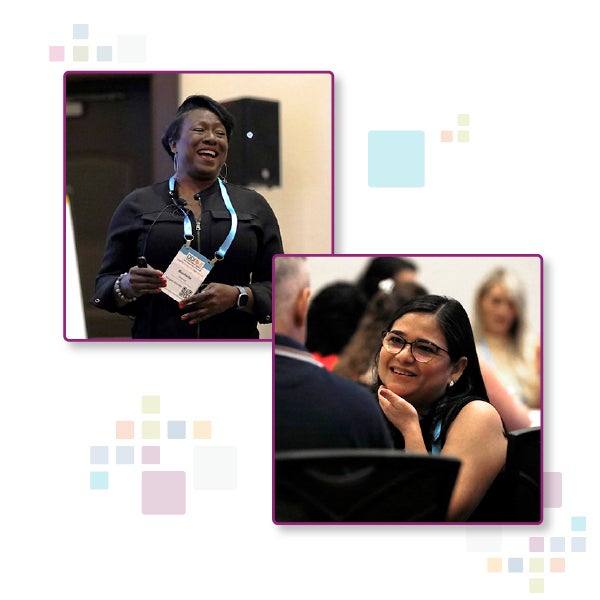 Better Leaders Summit 2024 recap of DDI client presenting and another client smiling 