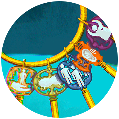 illustration of a key ring with symbols for each of DDI's key principles on each of the five keys shown on the ring