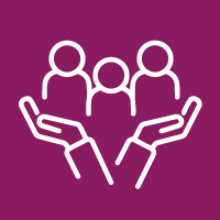 icon of a giant pair of hands holding three smaller people icons to show one of the leadership trends 2024 is diversity, equity, and inclusion (DEI)