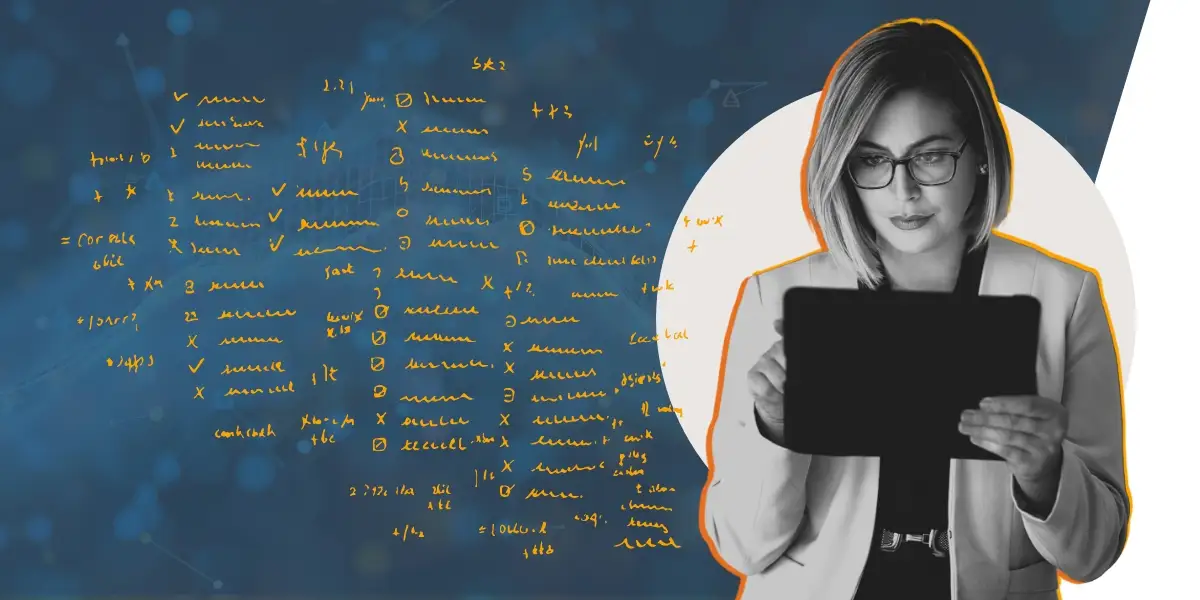 Eine Frau, die auf einen digitalen Bildschirm schaut