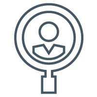 icon of a magnifying glass with a person icon inside it to show the first best practice to level up your critical conversations at work is to know yourself - specifically, to understand if you are more focused on personal needs or practical needs