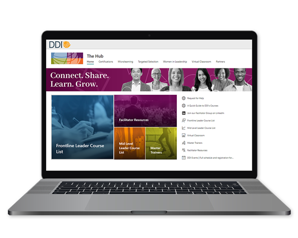 laptop with the DDI Facilitator Hub on the screen with a banner up top that says, "Connect. Share. Learn. Grow."?fm=webp&q=65