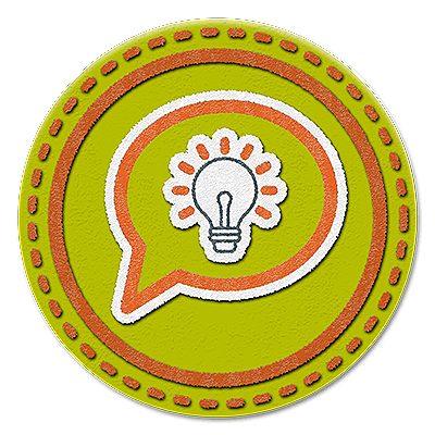 Badge de communication convaincant (ampoule) pour représenter l’une des compétences de base en leadership
