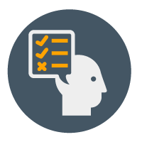 head with checklist-styled thinking bubble to symbolize assessment to inform development, which is one of the best leadership training types