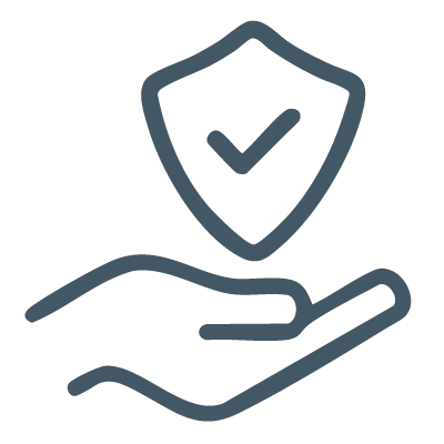 icon of a hand supporting a shield to show that leadership will need to build trust in 2025 to enable change