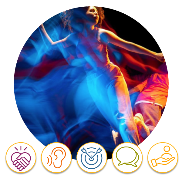 woman shown dancing with high energy, below her five icons to represent each of the five core leadership skills to energize that will be covered by Tacy Byham's 2024 ATD presentation?fm=webp&q=65