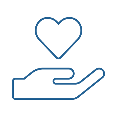 icon of a hand holding a heart to show that organizations can prevent revenge quitting by prioritizing employee wellbeing