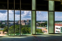 Interior of new hospital looking outward.