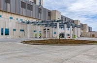 Exterior of new campus building overhead.