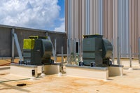 Top of new campus roof with machinery.