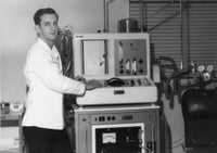 Team member shows new pulmonary function equipment - 1966.