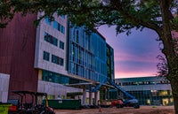 Evening time of exterior of new campus.