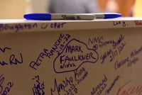 Mark Faulkner's signature on the beam