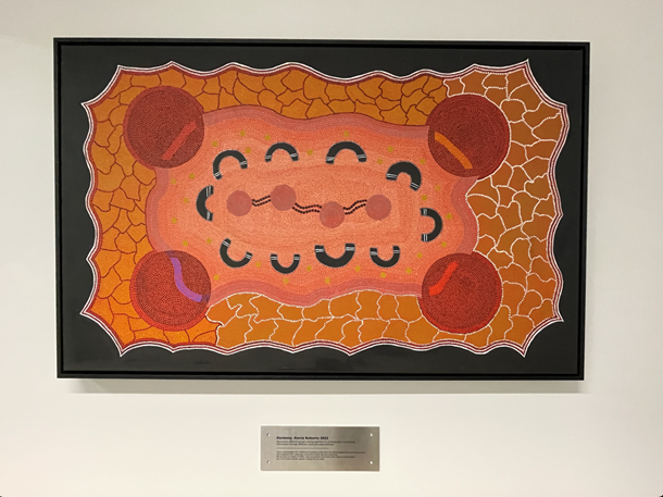‘Harmony' 2023 by Annie Roberts (Waralungku Arts, Borroloola) celebrating Indigenous Australian culture