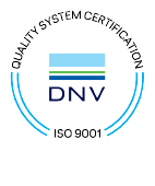 This is a graphic that exemplifies the DNV certification. The top says Quality System Certification. The middle has the letters DNV. The bottom says ISO 9001. 