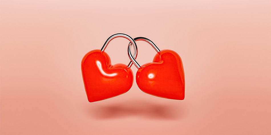 Two hearts interlocked as one.