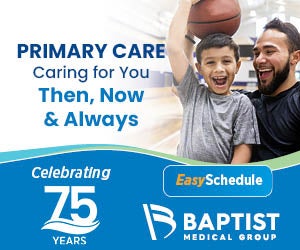 Small ad image showing father and son with holding basketball.  Ad text says primary care, caring for you then, now and always.