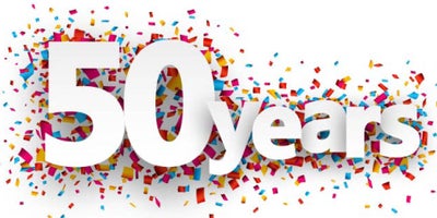 The number 50 and the word years behind it making it 50 years 