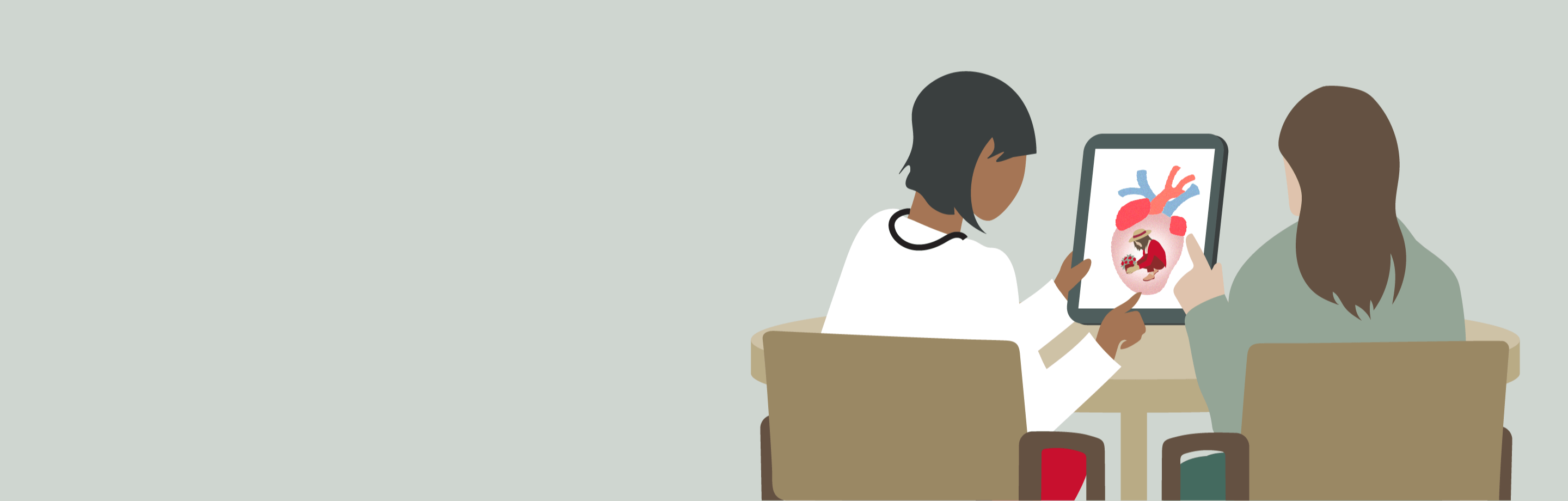 A doctor with a patient looking at the tablet