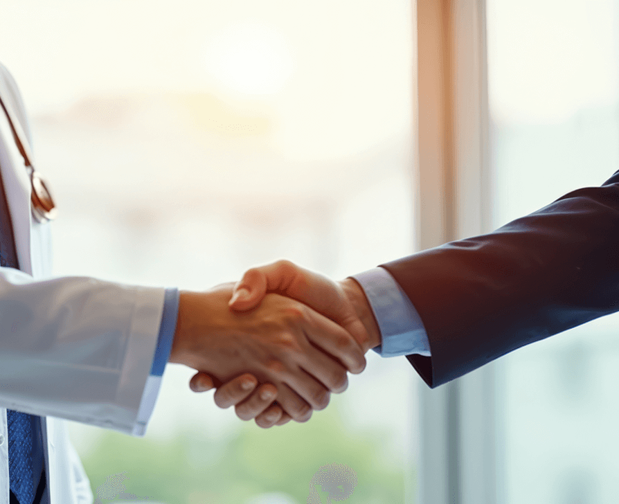 person shaking hands sales interview