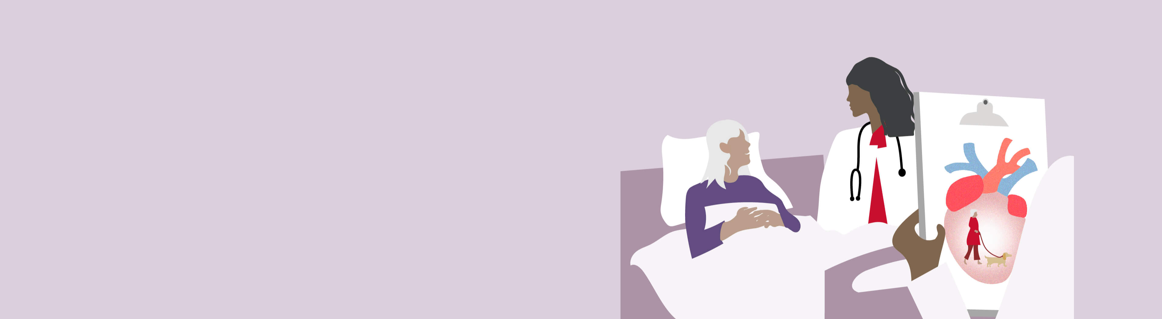 Patient in bed while Healthcare Professional speaks to them.